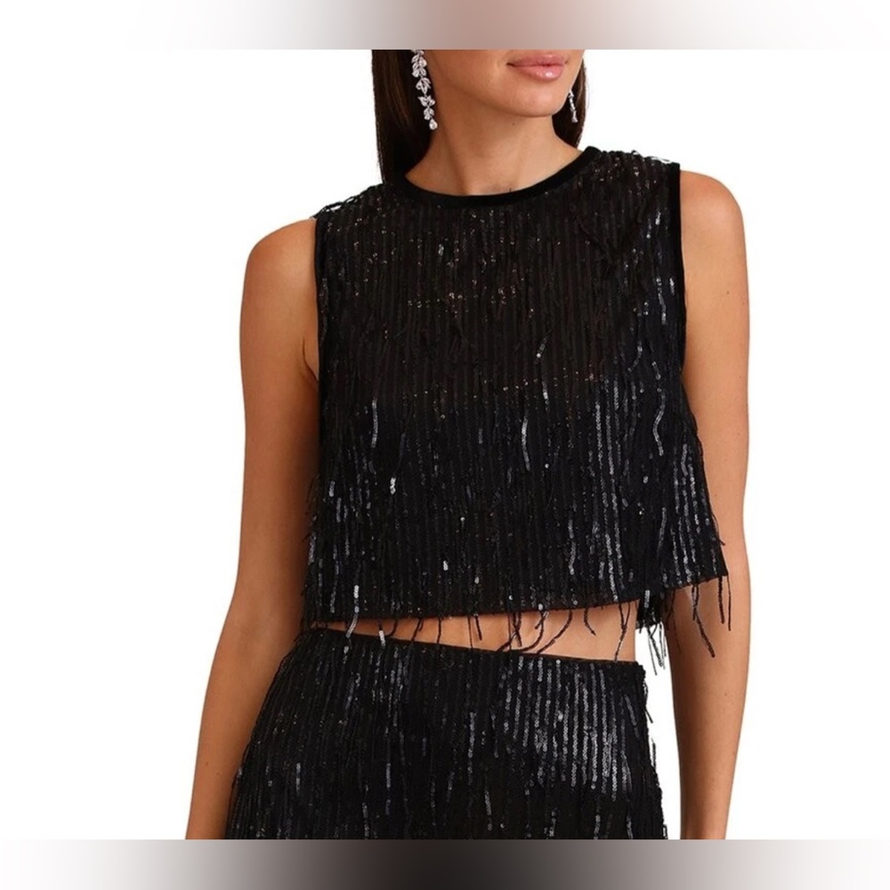 AVEC LES FILLES Women’s Sequin Tank Top In Black, NWT, Size Medium